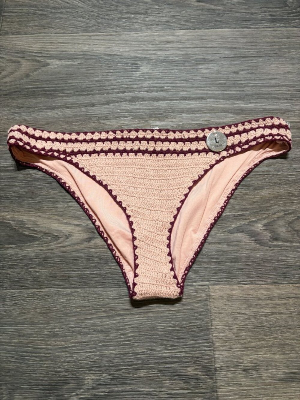 Forever 21 Bikini Bottoms Large Pink Burgundy Crochet Swimwear Cottagecore Boho